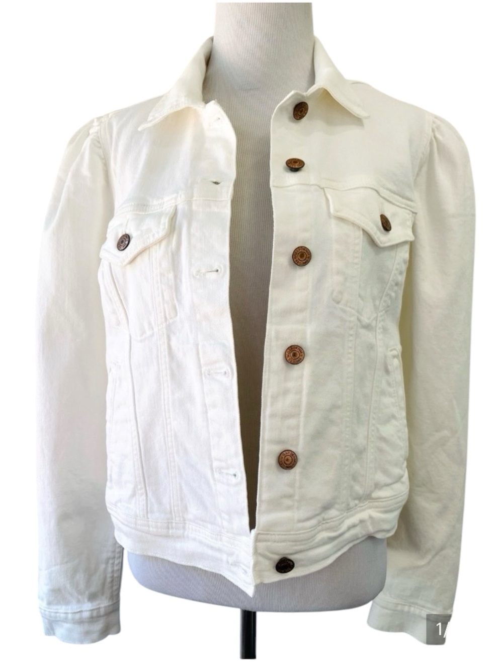 GAP Women's White Ivory Button-Front Denim Jacket Cotton Medium Coastal